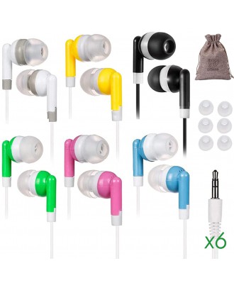 6 Pack School Earbuds Kids Ear Buds for Boys Girls Comfortable Ergo Bulk Multipack Earphones Corded Class Set andriod chromebook Young ipad Headphones Small Comfy Size Classroom Child Sized