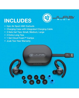 JLab Epic Air Sport ANC True Wireless Bluetooth 5 Earbuds | Headphones for Working Out | IP66 Sweatproof | 15-Hour Battery Life, 55-Hour Charging Case | Music Controls | 3 EQ Sound Settings